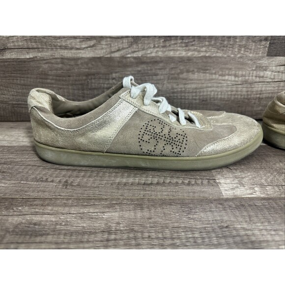 Tory Burch Mitch Beige Gold Suede Metallic Leather Sneaker Women's Sz 11 M - Picture 5 of 15